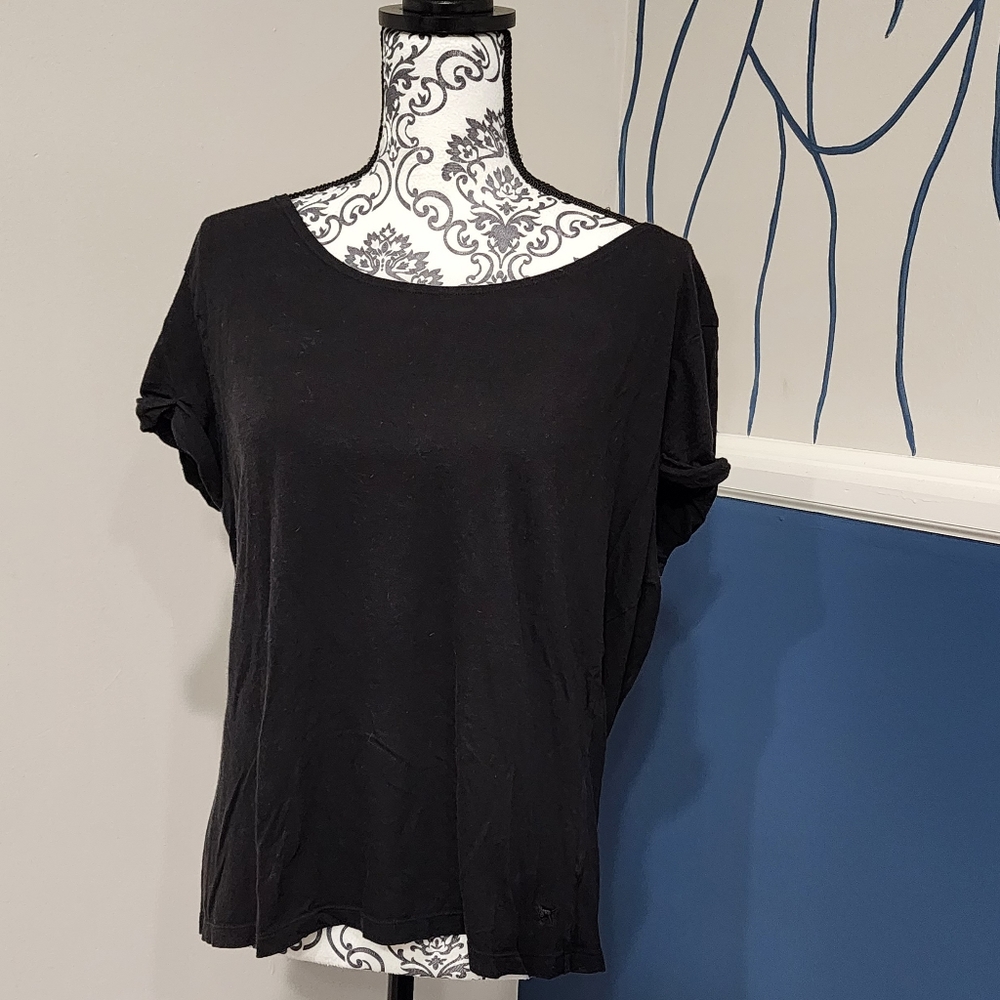 VS Pink Black Scoop Neck Top with Low/Open Back
